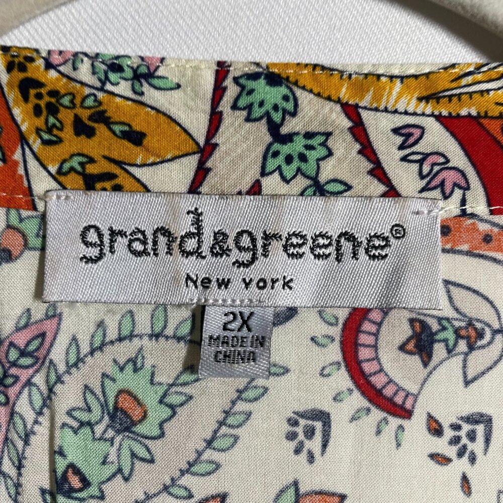 Grand & Greene New York Womens Multicolor Floral Paisley Boho Blouse Top Sz 2X - Picture 3 of 11